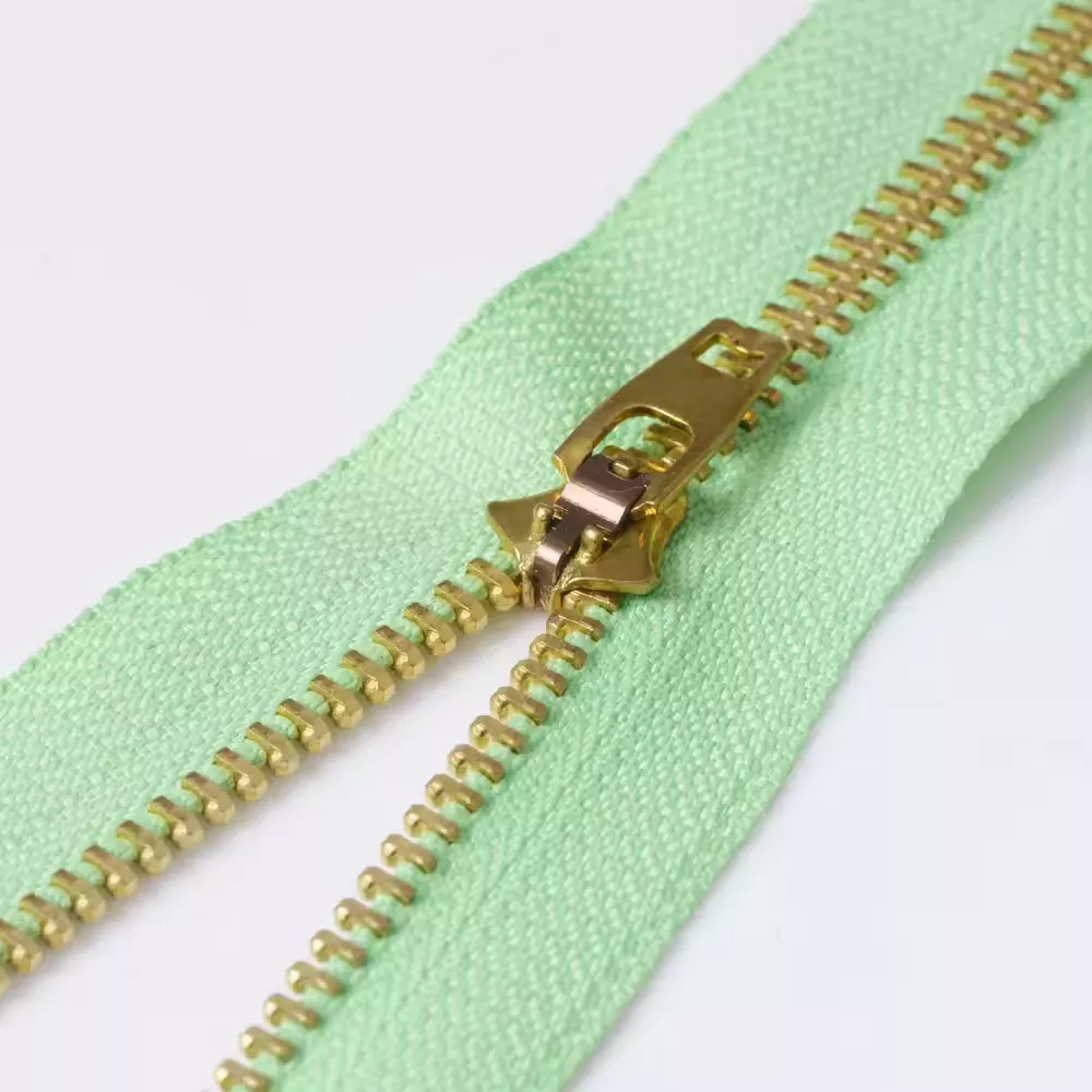  Custom #4 Closed End Brass Green Metal Zipper with Semi-auto Lock Slider