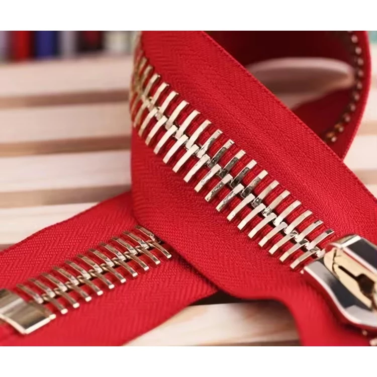 Heavy Duty #30 Oversize Red Metal Zippers Gold Reflective Giant 
